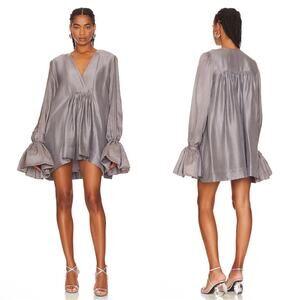 Azeeza Lupin Silk Long Sleeve Smoke Gray Mini Dress Size Large